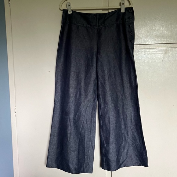 Cartonnier Pants - Anthropologie Cartonnier Wide Leg Chambray Linen Pants Side Button Detail 12
